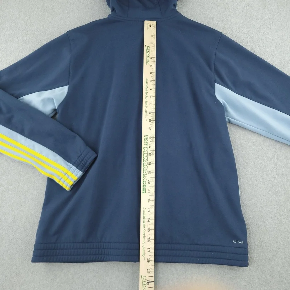Adidas Hoodie Mens L Blue Fleece Full Zip Active 365 Stripe Logo Sweatshirt